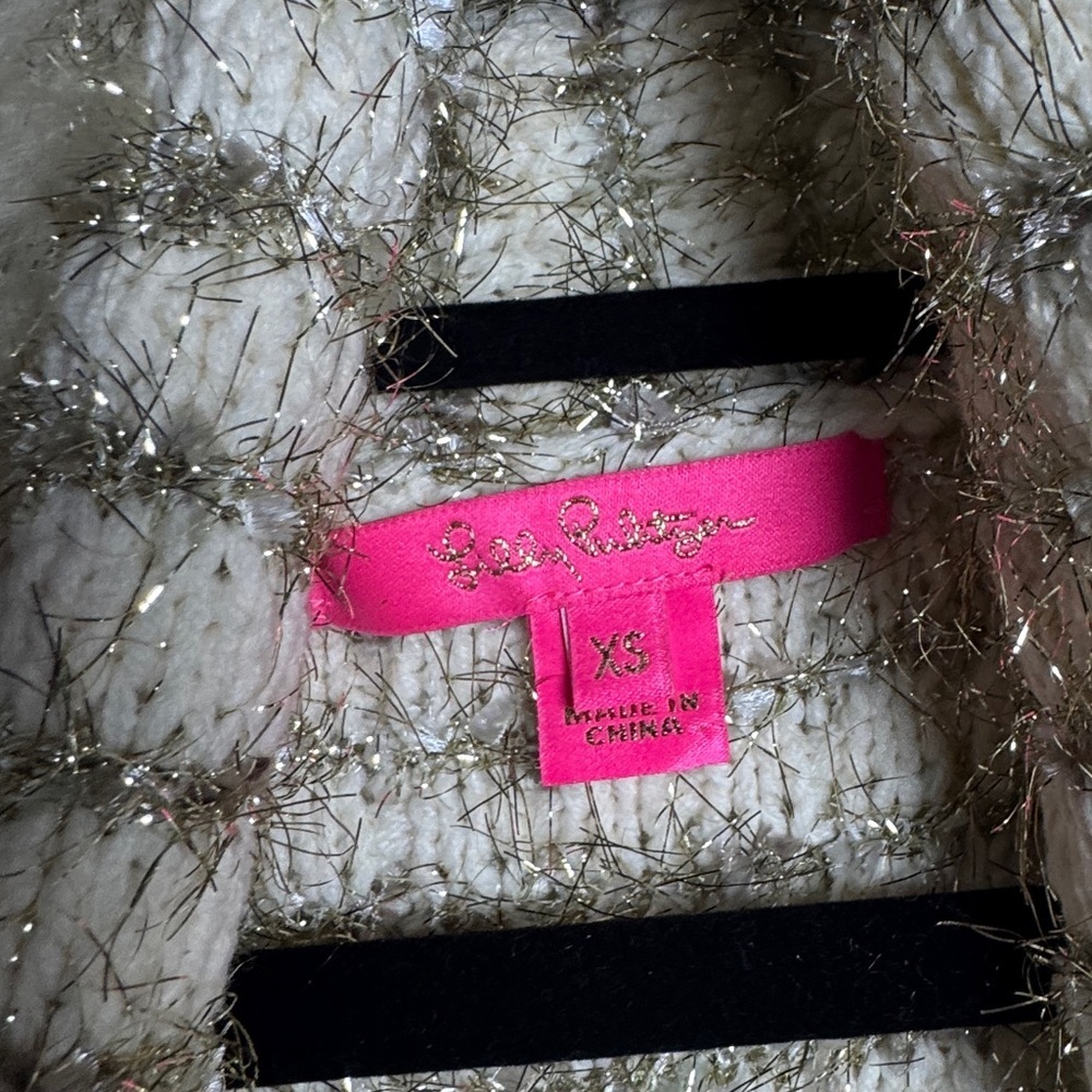 Lilly Pulitzer Torini Faux Fur Sparkle Vest In Sandbank Metallic Party - Picture 4 of 5